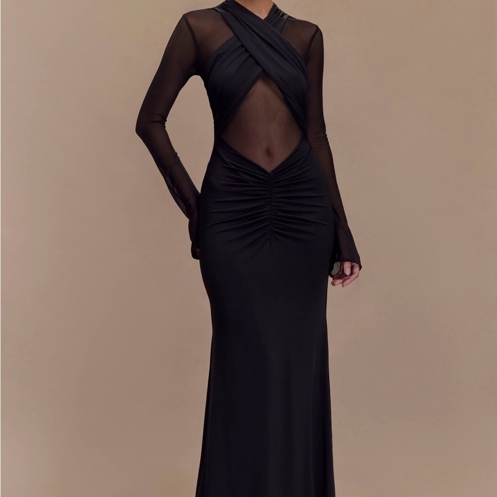 Meshki Tania Slinky and Mesh Long Sleeve Maxi Dress NWT